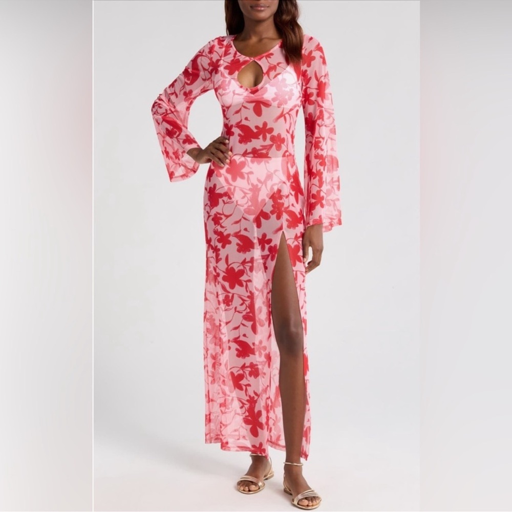 Hutch Maebry Floral Sheer Mesh Long Sleeve Maxi Cover Up Size Small